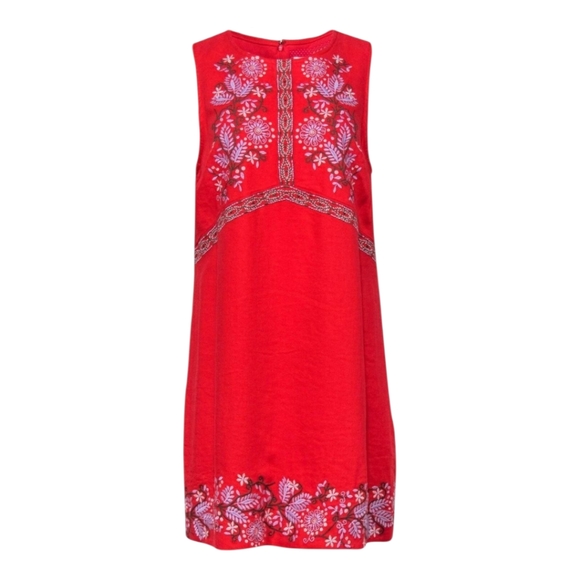 Anthropologie Aiko Embroidered Shift Dress Red Rouge Sleeveless Linen Plus 26 - Picture 6 of 14